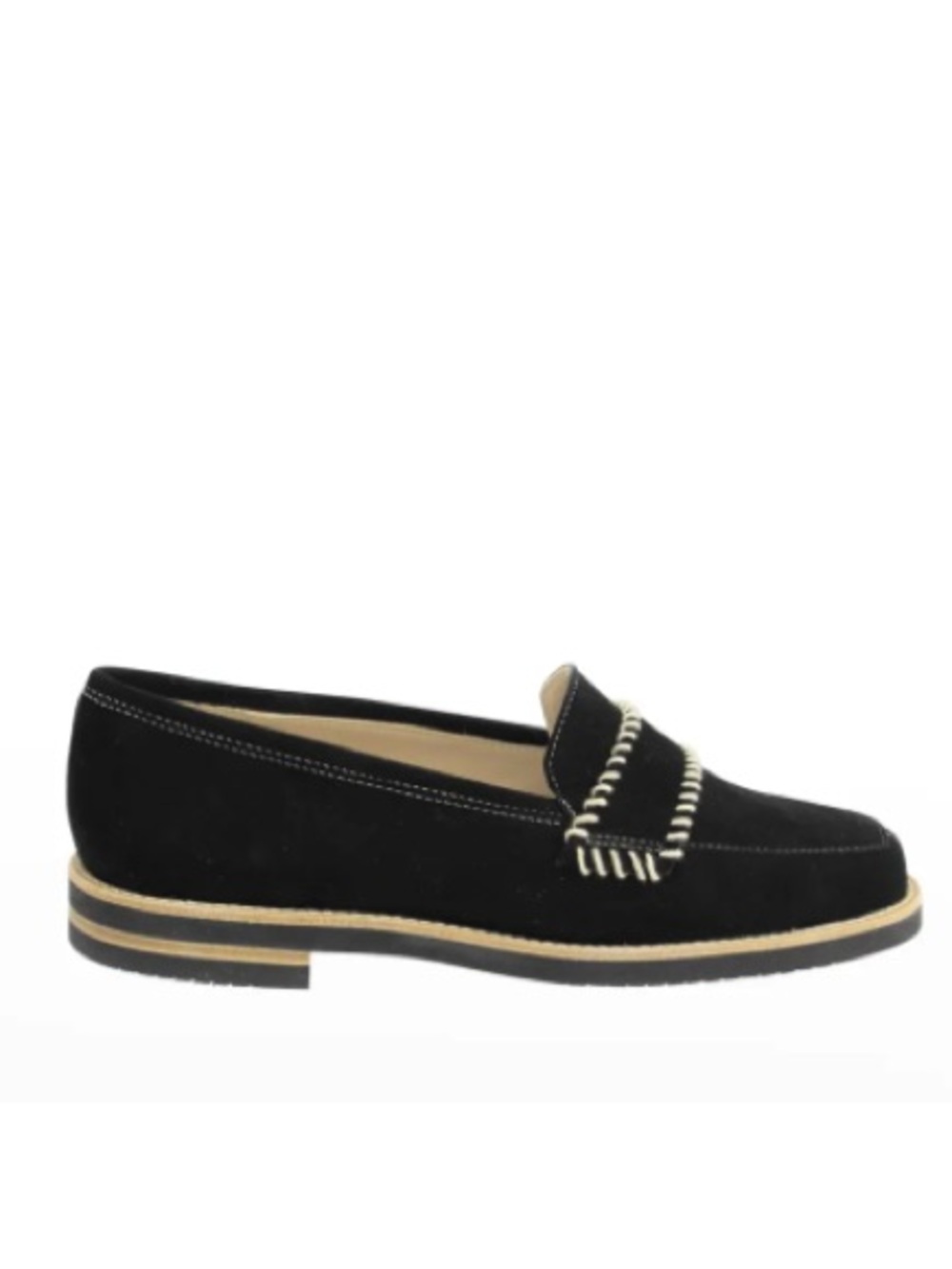 Ron White Quinn Suede Topstitch Loafers Made in Italy Black Size 38.5